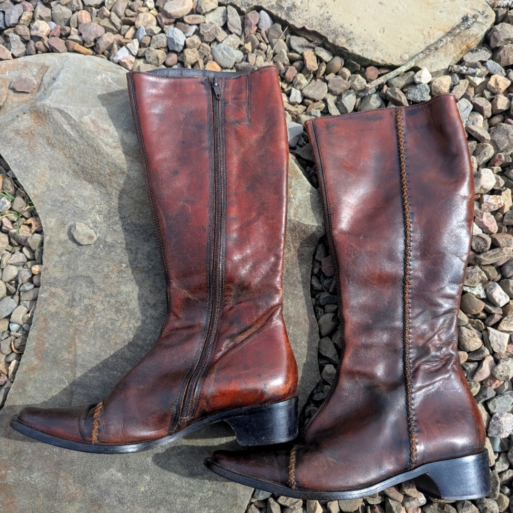 Davos Gomma Italian Women's Brown Leather Boots Size 8/38